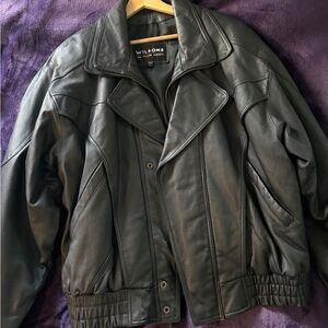 Vintage unisex genuine leather bomber jacket